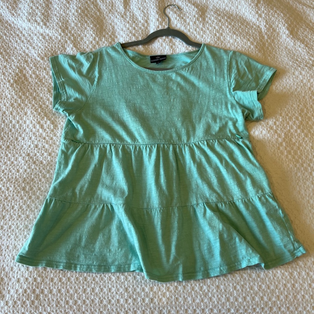 Nursing Queen Loose Fitting Teal Ruffle Nursing Blouse, Size M